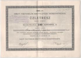 Budapest 1922. "Vasúti Tisztviselők Kmetty-utczai Házszövetkezete" névre szóló üzletrész 1...