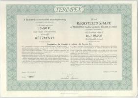 Budapest 1996. "TERIMPEX Kereskedelmi Részvénytársaság" részvénye 10.000Ft-ról (5x) sorszá...