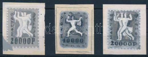 1946 Köztársasági emlék, Konecsni György 3 eredeti bélyegterv vázlata