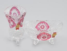 2 db Anna Hütte kristály váza és kínáló. Jelzett, hibátlan m:14 cm, sz: 15 cm