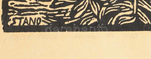 Milan Stano (1949-): Fuvolázó alak, 1988. Linómetszet, papír, jelzett, számozott (11/20). Lap széle ...