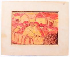 Rónai jelzéssel: Hazafelé. Vegyes technika, papír. Paszpartuban. 16,5x23 cm