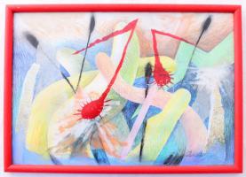 Pattantyus Miklós (1946-): Kavalkád. Vegyes technika, papír. Jelzett. Üvegezett fakeretben. 21x30 cm