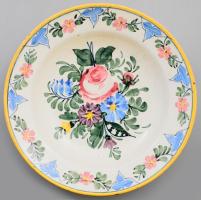 Nagy méretű Miskolc kerámia tál. Kézzel festett, jelzett, hibátlan d: 32 cm