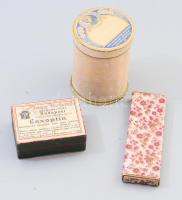 3db régi gyógyszertári gyógyszeres doboz: Angyal Gyógyszertár, Nagy Kristóf Váci utca, Hazslinszky Károly. Főhg, József tér