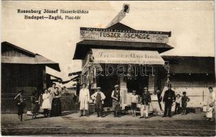 Budapest XIV. Zugló, Bosnyák téri Piactér a villamossínekkel, Rosenberg József fűszeráruháza és üzlete, Gizella gőzmalom lisztraktár. Sujánszky József kiadása (r)