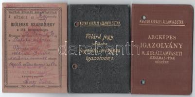 1921-1937 Fényképes MÁV igazolványok, 2 db + Időleges szabadjegy III. kocsiosztályra