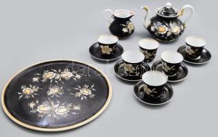 Fischer Vilmos Kolozsvár teás kézlet, kézzel festett, jelzett, kisebb hibákkal. Tál: 42 cm