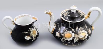 Fischer Vilmos Kolozsvár teás kézlet, kézzel festett, jelzett, kisebb hibákkal. Tál: 42 cm