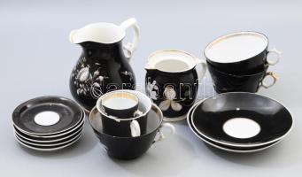 Hiányos teás készlet (Fischer?) XIX. sz., kézzel festett, jelzett, hibákkal