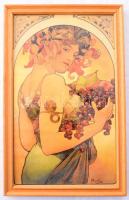 cca 1980-2000 3 db reprint Alfons Mucha plakát, ofszet, papír, kiadás nélkül, üvegezett fakeretben. 29,5x18 és 29x22 cm közötti méretekben