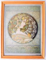 cca 1980-2000 3 db reprint Alfons Mucha plakát, ofszet, papír, kiadás nélkül, üvegezett fakeretben. ...
