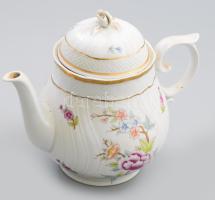 Hollóházi Hortenzia mintás porcelán teás kanna. Kézzel festett, jelzett, minimális kopással 20 cm
