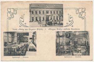 1911 Beszterce, Bistritz, Bistrita; Hotel König von Ungarn, Speisesaal, Kaffeehaus / Magyar Király Szálloda, étterem, kávéház, belső / hotel, restaurant, cafe, interior. Art Nouveau, floral (gyűrődések / creases)