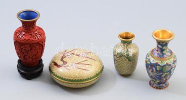 3 + 1 db cloisson és lakk technikával készült bonbonniere és kis váza. d: 10 cm, m: 10 cm