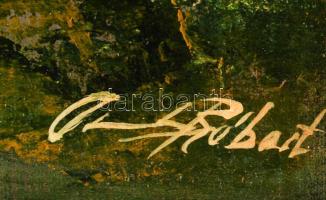 Andrásy Róbert (?-?): Várudvar. Olaj, vászon, faroston. Dekoratív fakeretben. 69x36 cm