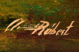 Andrásy Róbert (?-?): Dömösi utca. Olaj, vászon, faroston. Dekoratív fakeretben. 69x36 cm