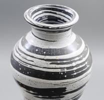 Retro csíkos padlóváza. Mázas kerámia, j.n. hibátlan 40 cm