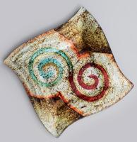 Modern üveg dísztál, Anyagában színezett, hibátlan 20x20 cm