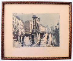 Paul Trelade (Gen-Paul, Eugene Paul) (1895-1975): Párizsi forgatag (Porte St. Denis). Színezett rézk...