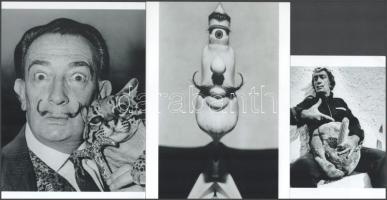 Eltérő időben készült felvételek Salvador Daliról (Bajuszkirályok; Küklopsz; Életerő), 3 db modern nagyítás, jelzés nélkül, 21x15 cm és 15x10 cm