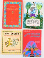 4 db mesekönyv: Josef Čapek: Történetek a kutyusról meg a cicusról. Ford.: Zádor Margit. Bp., 1969, Móra. Kiadói kartonált papírkötés. + Móra Ferenc: A nagyhatalmú sündisznócska. Reich Károly rajzaival. Bp., 1976, Móra. Kiadói tűzött papírkötés. + Babits Mihály: Itt van az alkony, jó takaró. Szabó Éva rajzaival. Bp., 1980, Móra. Kiadók keménytáblás kötés. + Gazdag Erzsi: Mézcsorgató. Bp., 1981, Móra. Kiadói kartonált papírkötés. Változó állapotban.