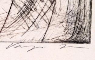 Varga Imre (1923-): Orfeusz. Rézkarc, papír, jelzett, üvegezett fakeretben, lap alja foltos, 39x29,5...