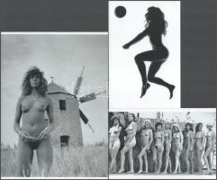 Eltérő időben és különböző helyszíneken készült, szolidan erotikus felvételek, 3 db modern nagyítás, jelzés nélkül, 21x15 cm és 15x10 cm