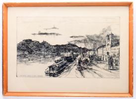 Váci András (1928-1989): Pest-Budai látkép az 1840-es években (Budapest). Rézkarc, papír, jelzett, ü...