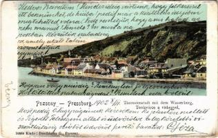 1902 Pozsony, Pressburg, Bratislava; Theresienstadt mit dem Wasserberg / Terézváros a Vízheggyel. Duschinsky G. kiadása / general view (kopott sarkak / worn corners)