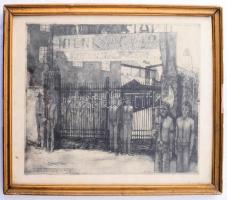 Barczi Pál (1933-2003): Gyár szocializálása. Rézkarc, papír, jelzett. Üvegezett fakeretben, lap szél...