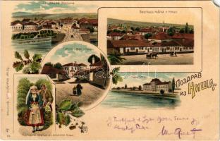 1900 Nis, Nisch, Nich, Niche; Belgrade mala, King Milan square, Turkish street, folklore. Art Nouveau, floral, litho (EM)