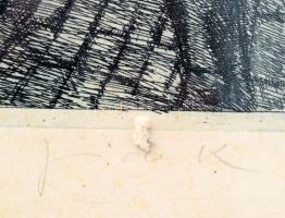 Jurida Károly (1935-2009): Harc a monitorok ellen. Rézkarc, papír, jelzett. Üvegezett fakeretben. 29...