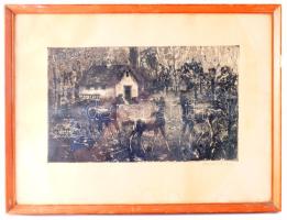 Bordás Ferenc (1911-1982): Csikók. Rézkarc, papír, jelzett, üvegezett fakeretben, lap alja foltos, 2...