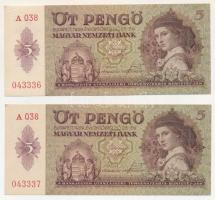 1939. 5P (2x) sorszámkövetők "A 038 043336 - A 038 043337" T:AU nyomdai papírráncok Adamo P6