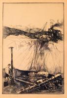 Kondor Béla (1931-1972): Külszíni fejtés, rézkarc, papír, jelzett. Üvegezett fakeretben, 29x19,5 cm