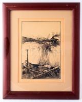 Kondor Béla (1931-1972): Külszíni fejtés, rézkarc, papír, jelzett. Üvegezett fakeretben, 29x19,5 cm