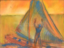 Egry József jelzéssel: Vitorlázó. Vegyes technika, papír. Üvegezett keretben. 34x46 cm