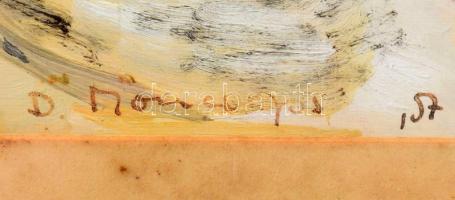 Olvashatatlan jelzéssel: Téli séta. Olaj, papír. 31x23,5 cm Üvegezett, sérült fakeretben