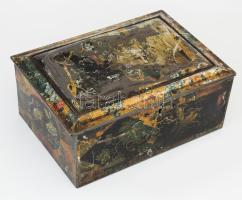 Régi fém doboz tükörrel, hozzá fejdísz 28x20 cm