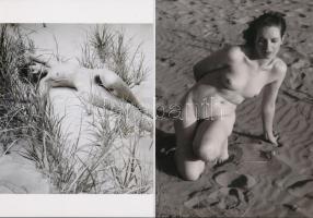 cca 1949 "Homokdűnék között", szolidan erotikus felvételek, 2 db modern nagyítás, jelzés nélkül, 21x15 cm