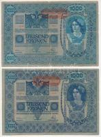 Ausztria 1919. (1902) 1000K vízszintes "DEUTSCHÖSTERREICH" felülbélyegzéssel, hátlap rajzos, I. és II. kiadás T:F,VG Austria 1919. (1902) 1000 Kronen, with horizontal "DEUTSCHÖSTERREICH" overprint, with illustrated backside, 1st and 2nd issue C:F,VG Krause P#60, P#61