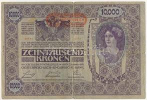 Ausztria 1919. (1918) 10.000K hátlap rajzos, vízszintes "DEUTSCHÖSTERREICH" felülbélyegzéssel, II. kiadás T:VG Austria 1919. (1918) 10.000 Kronen with illustrated back, with horizontal "DEUTSCHÖSTERREICH" overprint, 2nd issue C:VG Krause P#66