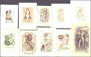 Klf. alkotók (Dániel Viktor, Kékesi László, Fritz Kühn stb.): 10 db erotikus ex libris és kisgrafika. Klf. technikák, papír, részben jelzett. Klf. méretek.