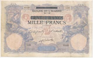 Tunézia DN (1942-1943) 1000Fr "C.53 649 1302649" T:F,VG
Tunisia ND (1942-1943) 1000 Franc...