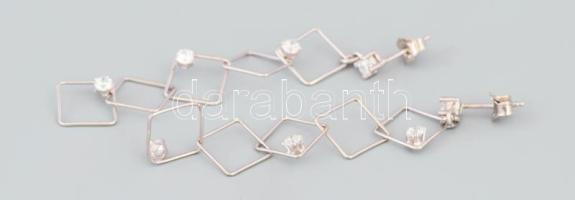 Ezüst (Ag) négyszögletes, köves mintás fülbevalópár, jelzett, h: 6 cm, bruttó: 2,7 g