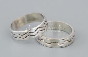 Ezüst (Ag) 2 db hullámmintás karikagyűrű, jelzett, méret: 49, 50, nettó: 4,8 g