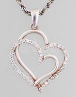 Ezüst (Ag) walles nyaklánc kettős szív medállal, jelzett, h: 46,5 cm; 2,7×2,2 cm, bruttó: 9 g