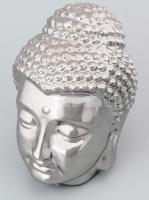 Buddha fej, ezüst mázas kerámia, hibátlan 23 cm