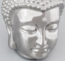 Buddha fej, ezüst mázas kerámia, hibátlan 23 cm